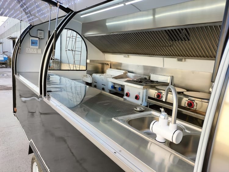 mobile coffee shop equipped with commercial kitchen equipment